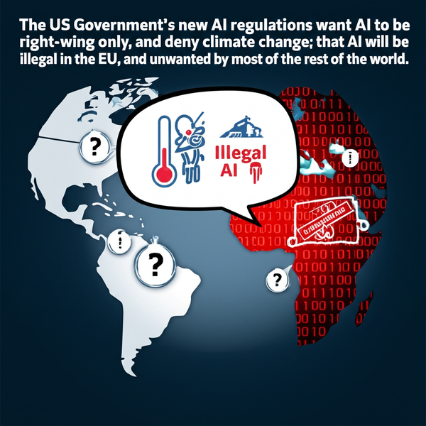 The US Government's new AI regulations want AI to be right-wing only, and deny climate change; that AI will be illegal in the EU, and unwanted by most of the rest of the world.