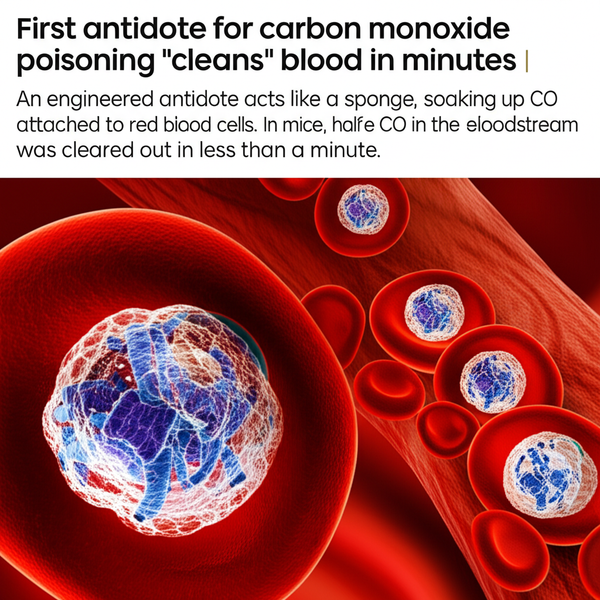 First antidote for carbon monoxide poisoning "cleans" blood in minutes | An engineered antidote acts like a sponge, soaking up CO attached to red blood cells. In mice, half the CO in the bloodstream was cleared out in less than a minute.